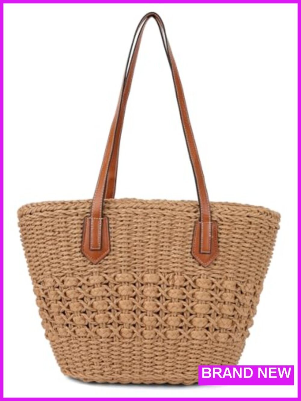 Women's Straw Shoulder Bag Large Rattan Woven Tote Summer Beach Handbag